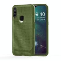 Voor Galaxy A20s Carbon Fiber textuur schokbestendig TPU beschermhoes (groen) - thumbnail