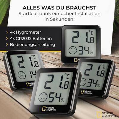 NATIONAL GEOGRAPHIC Tempy Thermo/Hygrometer, set van 4 NATIONAL GEOGRAPHIC Tempy Thermo/Hygrometer, set van 4