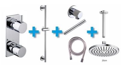 Mueller Slade Inbouw regendouche met glijstang, plafondarm, 20cm kop Mueller Slade Inbouw regendouche met glijstang, plafondarm, 20cm kop