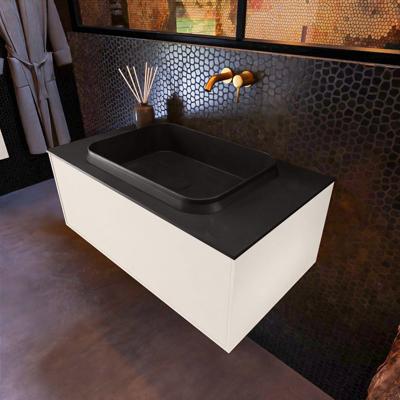 Badkamermeubelset Mondiaz Erin 80 cm met 1 Lade met RIDGE Wastafel Midden Urban Zonder Kraangaten Greeploos Mat Linen