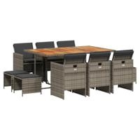 11-delige Tuinset met kussens poly rattan grijs - thumbnail