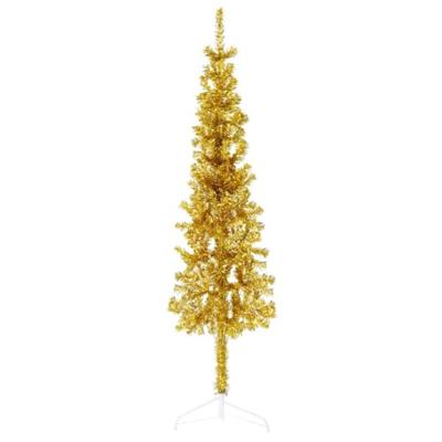 VidaXL Kunstkerstboom half met standaard smal 120 cm goudkleurig VidaXL Kunstkerstboom half met standaard smal 120 cm goudkleurig