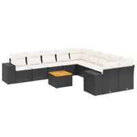 11-delige Loungeset met kussens poly rattan zwart - thumbnail