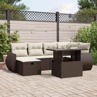 7-delige Loungeset met kussens poly rattan bruin - thumbnail