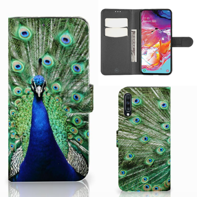 Samsung Galaxy A70 | Telefoonhoesje | Met pasjeshouder | Pauw