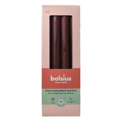 Bolsius dinerkaars 8 stuks velvet red 23 cm