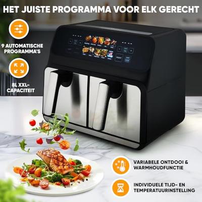 ProfiCook PC-FR 1287 H Dubbel 8 l Vrijstaand 2200 W Heteluchtfriteuse Zwart, Roestvrijstaal