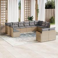 12-delige Loungeset met kussens poly rattan gemengd beige - thumbnail
