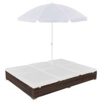 Loungebed met parasol poly rattan bruin - thumbnail