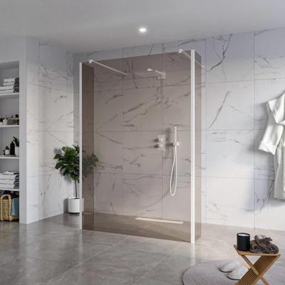 Fortifura Galeria Vrijstaande Inloopdouche - 140x200cm - Rookglas - antikalk - 8mm veiligheidsglas - 2 zijwanden 30cm - wandsteunen en hoekprofielen - Wit mat SW927768 2x/SW797946/SW797930 2x/SW541264 2x