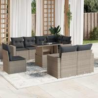 9-delige Loungeset met kussens poly rattan lichtgrijs - thumbnail