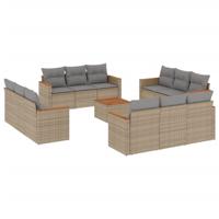 12-delige Loungeset met kussens poly rattan gemengd beige - thumbnail