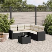 6-delige Loungeset met kussens poly rattan zwart - thumbnail