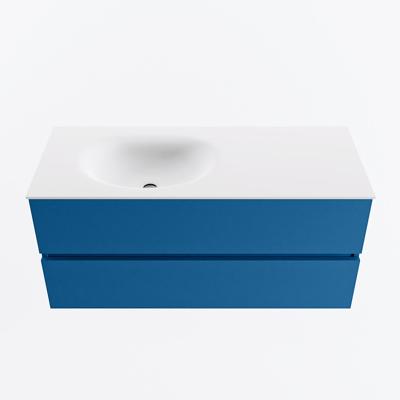 MONDIAZ VICA 110cm badmeubel onderkast Jeans 2 lades. Wastafel MOON links 1 kraangat, kleur Talc.