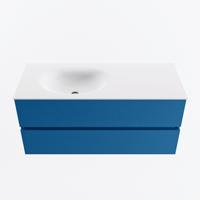 MONDIAZ VICA 110cm badmeubel onderkast Jeans 2 lades. Wastafel MOON links 1 kraangat, kleur Talc. - thumbnail