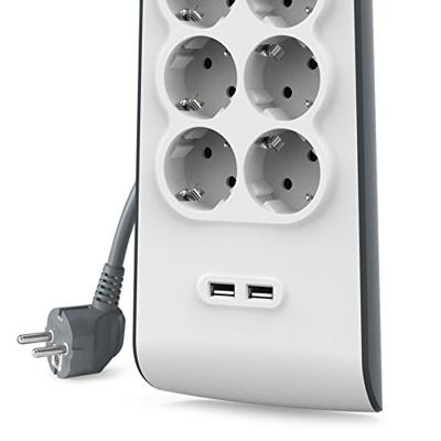 Belkin Spanningsbeveiliger met 6 stopcontacten en 2 USB-poorten stekkerdoos Belkin Spanningsbeveiliger met 6 stopcontacten en 2 USB-poorten stekkerdoos