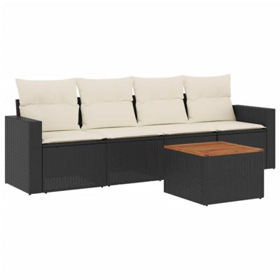 5-delige Loungeset met kussens poly rattan zwart - thumbnail