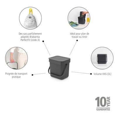 Brabantia Sort & Go Afvalbakje 3L Grijs - thumbnail