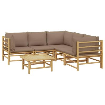 6-delige Loungeset met kussens bamboe taupe