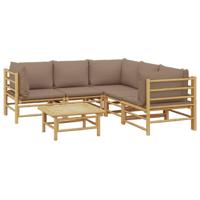 6-delige Loungeset met kussens bamboe taupe - thumbnail