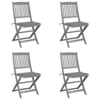 Tuinstoelen 4 st inklapbaar met kussens massief acaciahout - thumbnail
