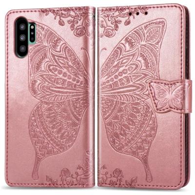 Butterfly Love bloemen reliëf horizontale Flip lederen case voor Galaxy Note10 Pro met houder & kaartsleuven & portemonnee & Lanyard (Rose goud)