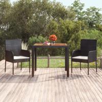 Tuintafel met houten blad 90x90x75 cm poly rattan zwart - thumbnail