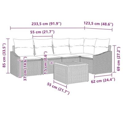 Tuinbankenset met opslag 6 pcs Beige en Licht Grijs poly rattan