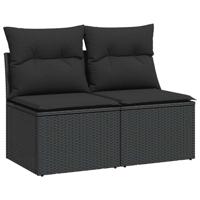 2-delige Loungeset met kussens poly rattan acacia zwart - thumbnail
