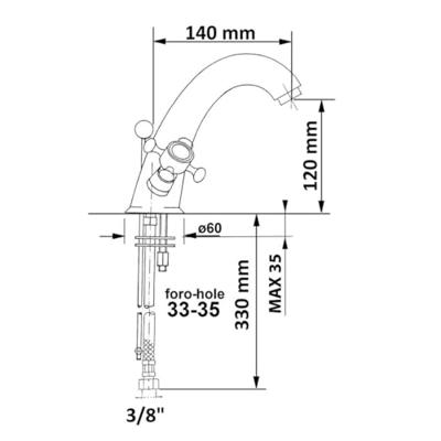 Wastafelmengkraan Sapho Antea 2-knop Uitloop 12 cm Chroom (incl. clickwaste)