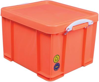 Really Useful Box opbergdoos 35 liter, neonoranje met witte handvaten Really Useful Box opbergdoos 35 liter, neonoranje met witte handvaten