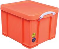 Really Useful Box opbergdoos 35 liter, neonoranje met witte handvaten - thumbnail