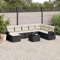 9-delige Loungeset met kussens poly rattan zwart - thumbnail