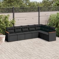 7-delige Loungeset met kussens poly rattan zwart - thumbnail