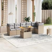 7-delige Loungeset met kussens poly rattan beige - thumbnail