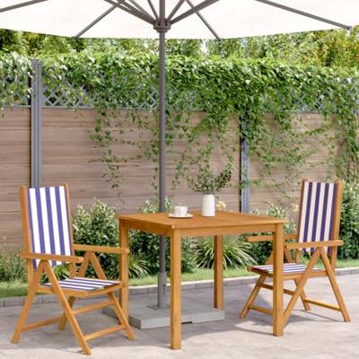Tuinstoelen 2 st massief acaciahout en stof blauw en wit - thumbnail