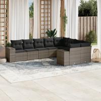 9-delige Loungeset met kussens poly rattan grijs - thumbnail