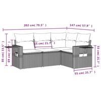 4-delige Loungeset met kussens poly rattan zwart - thumbnail