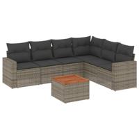 7-delige Loungeset met kussens poly rattan grijs - thumbnail