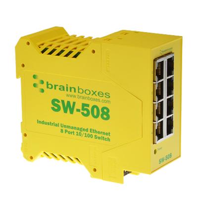 Brainboxes SW-508 Industriële Ethernet 8 Poort Onbeheerde Schakelaar.