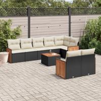 8-delige Loungeset met kussens poly rattan zwart - thumbnail