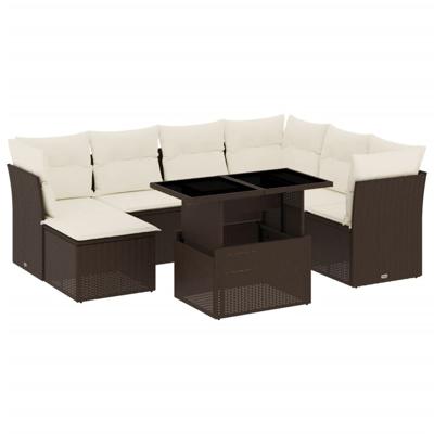 8-delige Loungeset met kussens poly rattan bruin