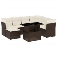 8-delige Loungeset met kussens poly rattan bruin - thumbnail