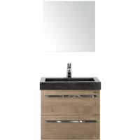 Seville Badmeubelset 60 cm - Natuur Eiken - Wastafel Hardsteen Wit Lucca met Spiegel - thumbnail