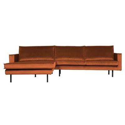 WOOOD Loungebank 'Rodeo' Links, Velvet, kleur Roestbruin