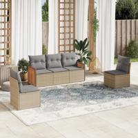 6-delige Loungeset met kussens poly rattan beige - thumbnail