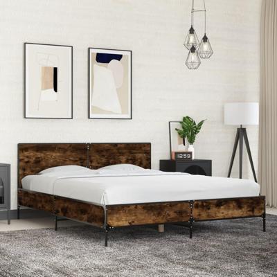 Bedframe bewerkt hout metaal gerookt eikenkleurig 150x200 cm