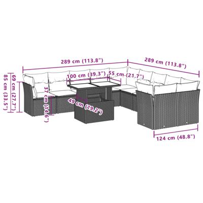 11-delige Loungeset met kussens poly rattan bruin