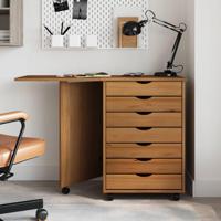 Ladekast met bureau MOSS verrijdbaar massief grenen honingbruin - thumbnail