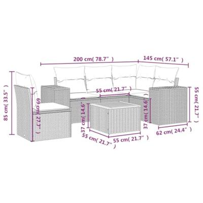 6-delige Loungeset met kussens poly rattan grijs